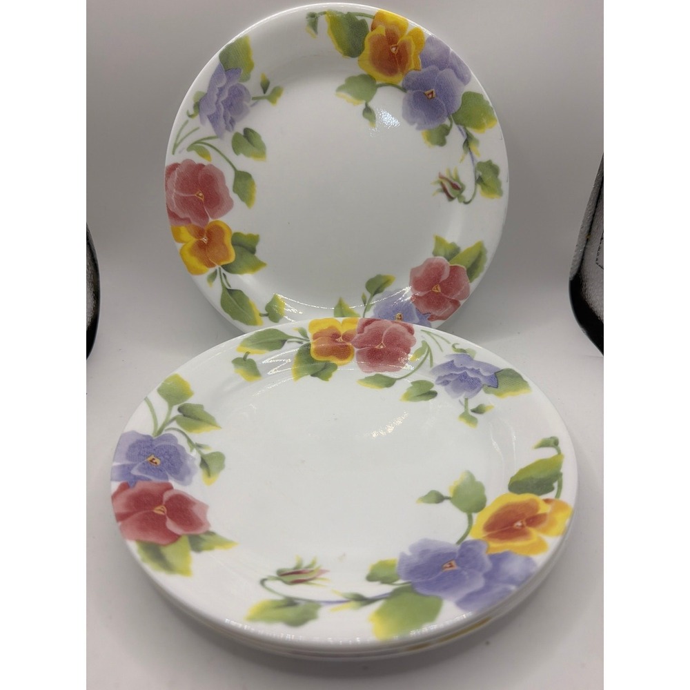 4 Corelle Summer Blush Pansy Bread and Butter / Dessert Plates 7 1/4"